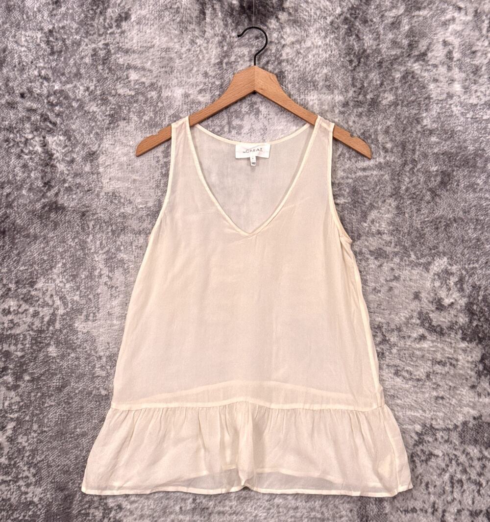 The Great Silk Top 0 / XS Womens Semi Sheer Sleeveless Ruffle Peplum Blouse